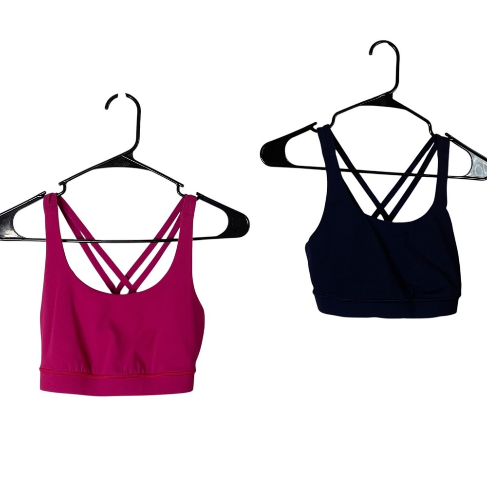 Lululemon Energy Bra Bundle Navy Blue Magenta Pink Strappy Sports Bra Size 4